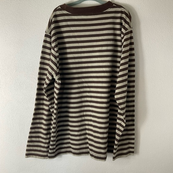 Mini Boden Tan Brown Dinosaur Striped Shirt Sz 9-10 - Picture 2 of 4